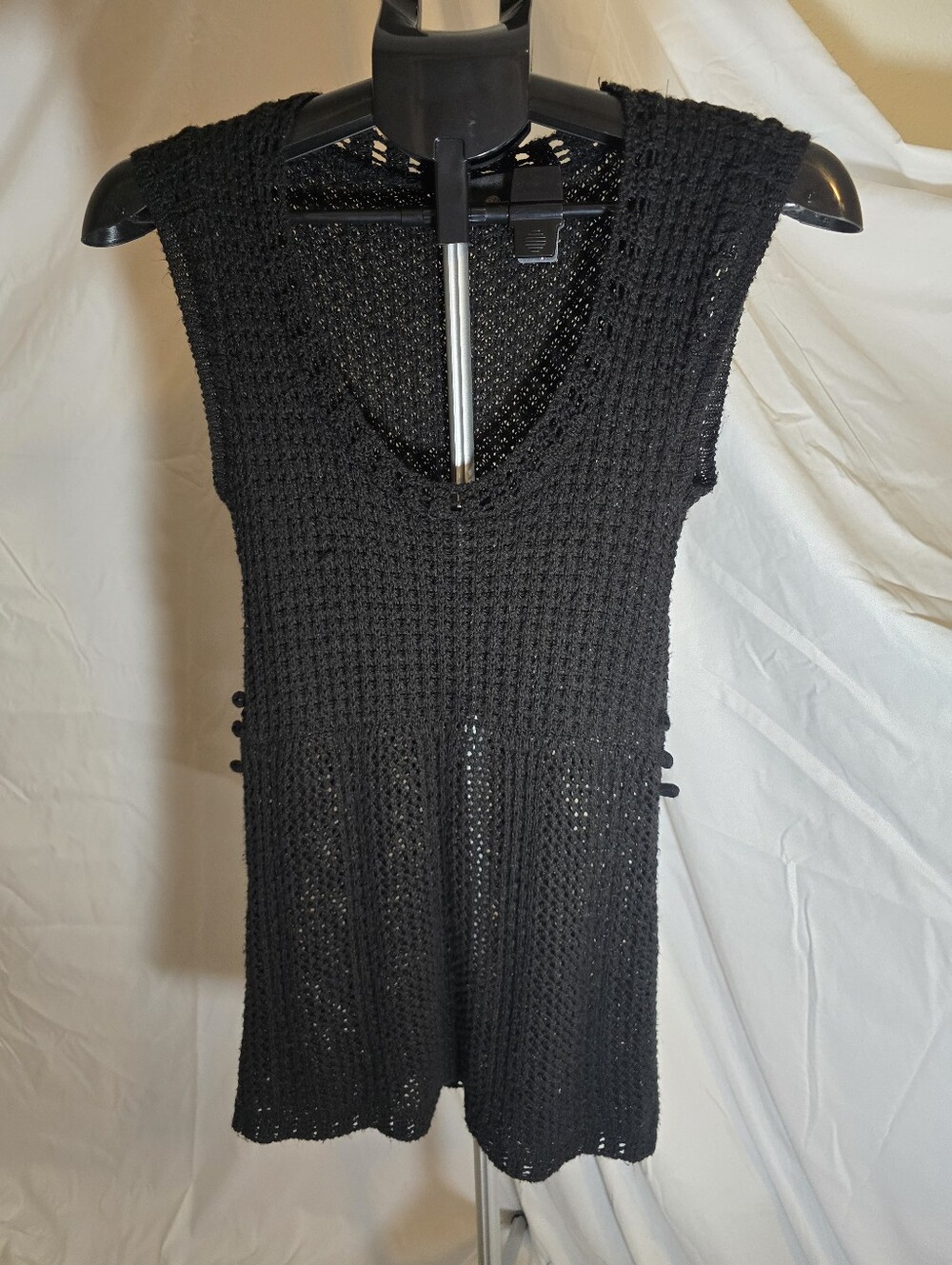 Black Crochet Sleeveless Tunic Top